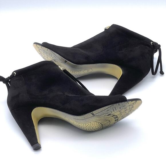 Bella Vita Black Peep Toe Bootie Nicky II Faux Suede Zip Front - 10 Medium - Picture 3 of 10